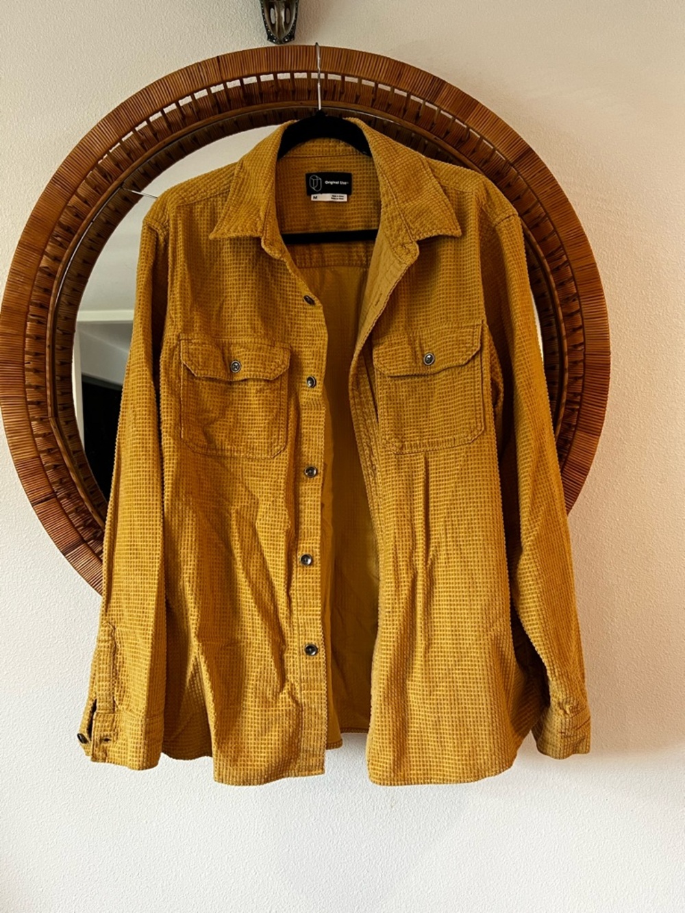 Mustard Yellow Corduroy Button-Up Shirt Jacket